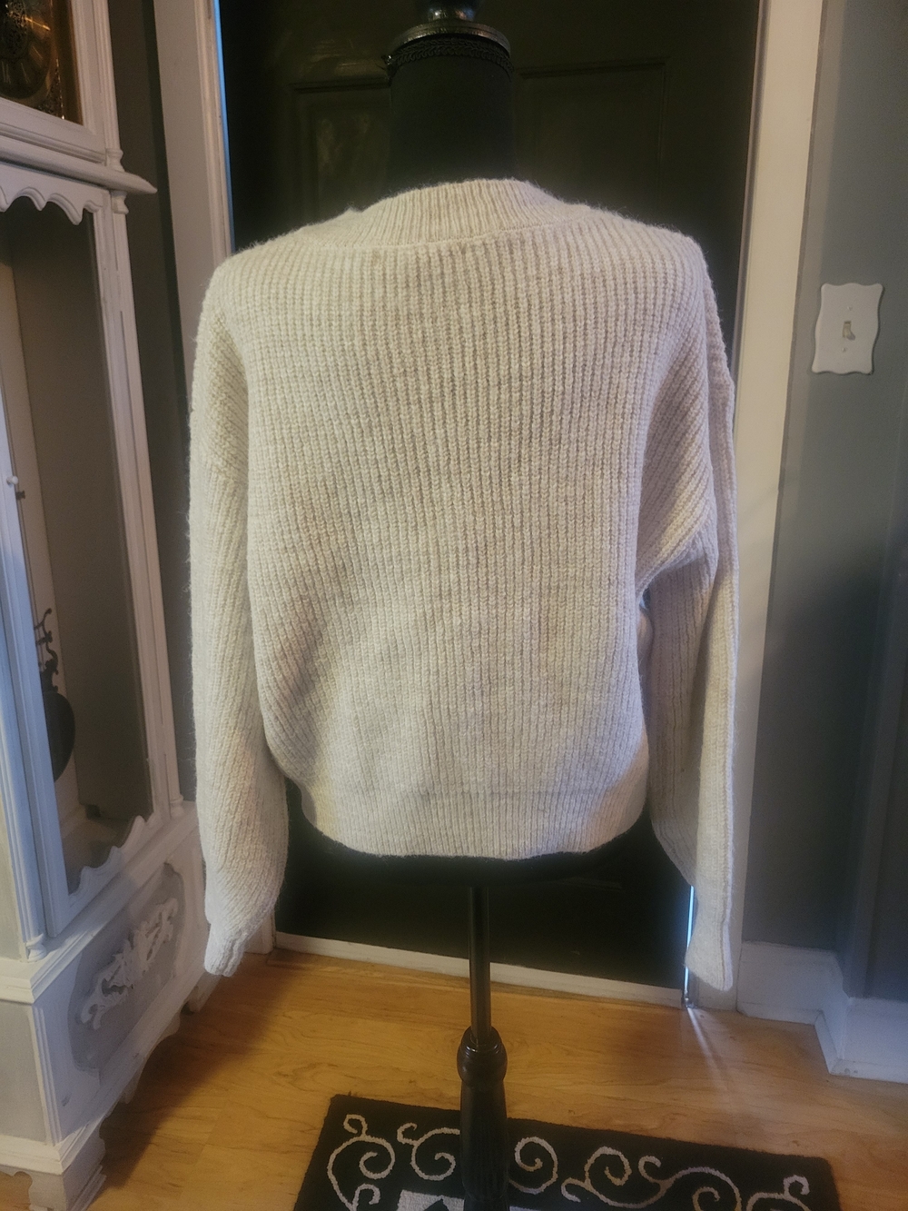 Altar'd State Cream Ribbed Pearl-Button Cardigan - Picture 3 of 4